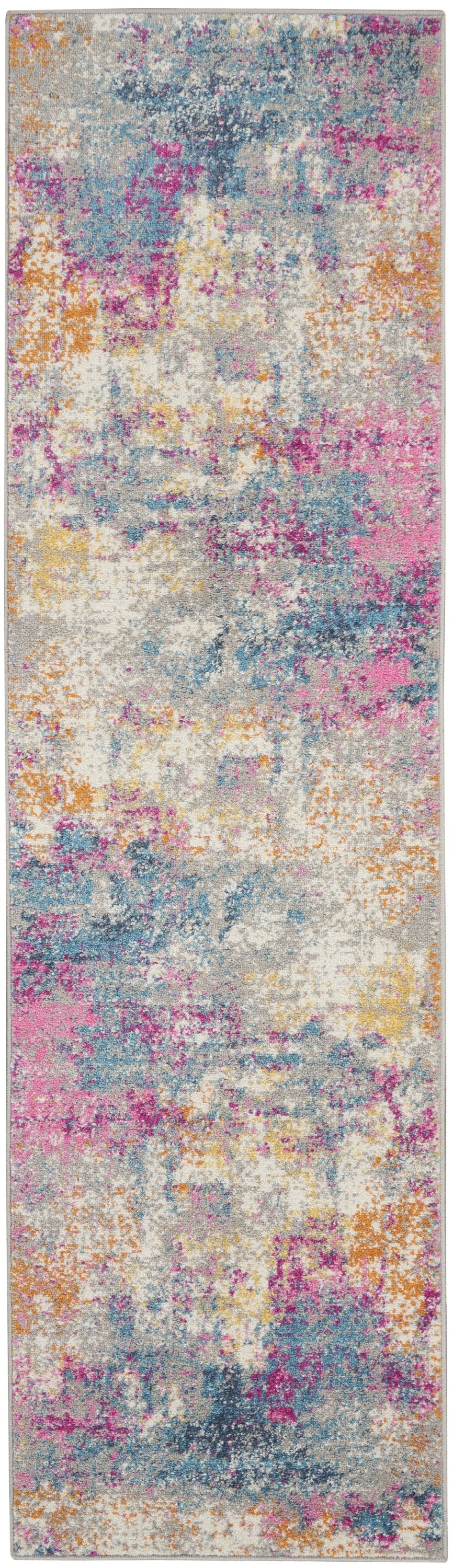 5' X 7' Blue And Pink Abstract Power Loom Area Rug