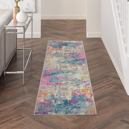 5' X 7' Blue And Pink Abstract Power Loom Area Rug