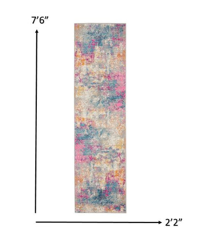 5' X 7' Blue And Pink Abstract Power Loom Area Rug