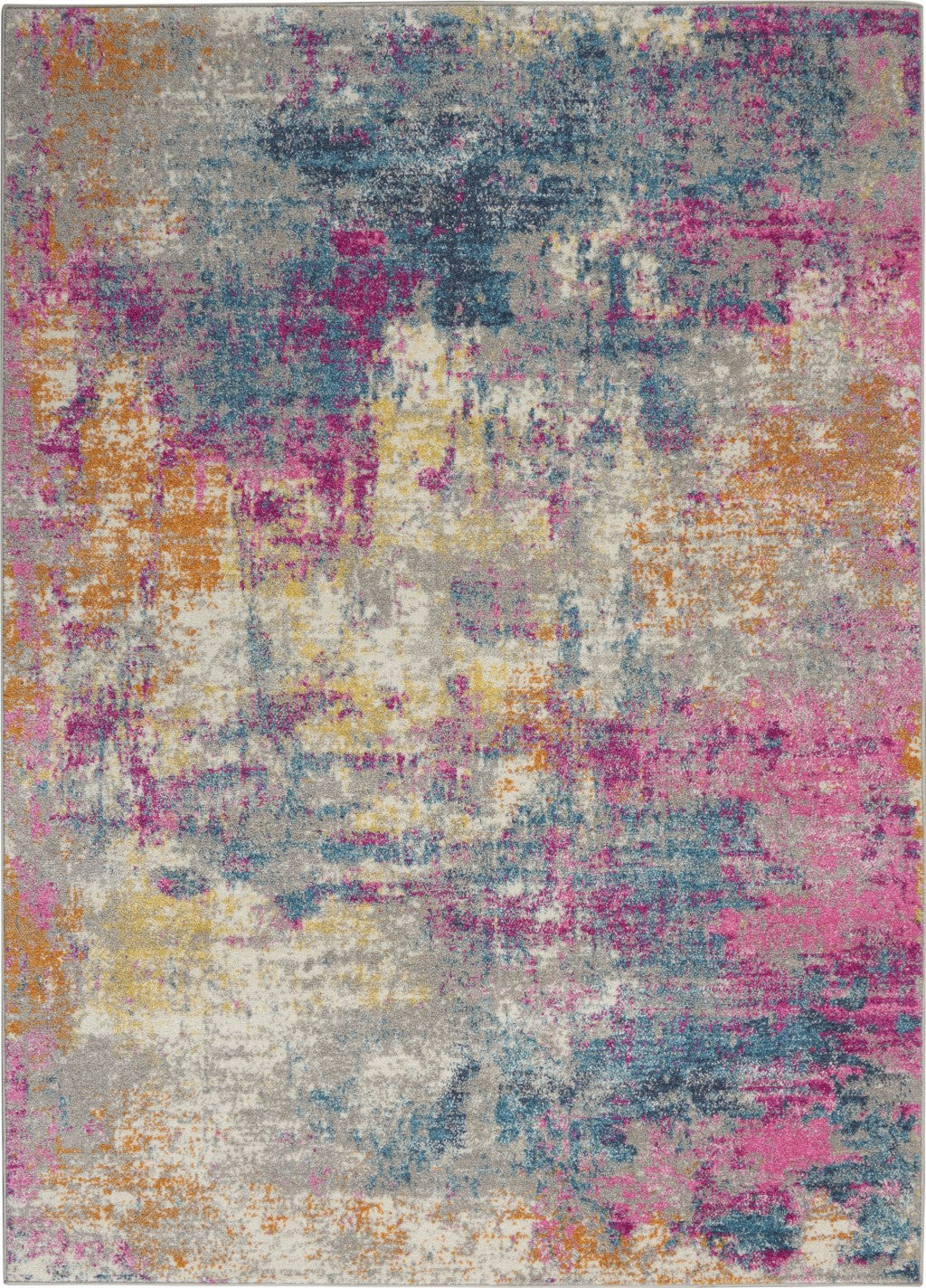 5' X 7' Blue And Pink Abstract Power Loom Area Rug