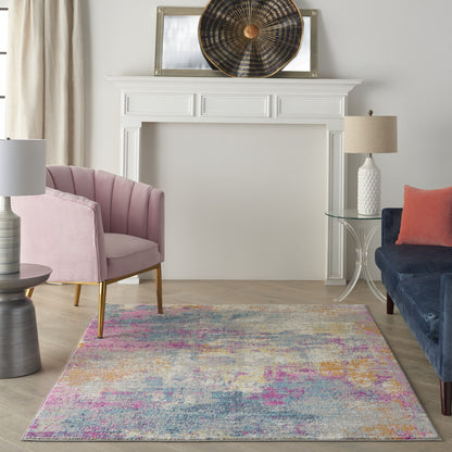 5' X 7' Blue And Pink Abstract Power Loom Area Rug