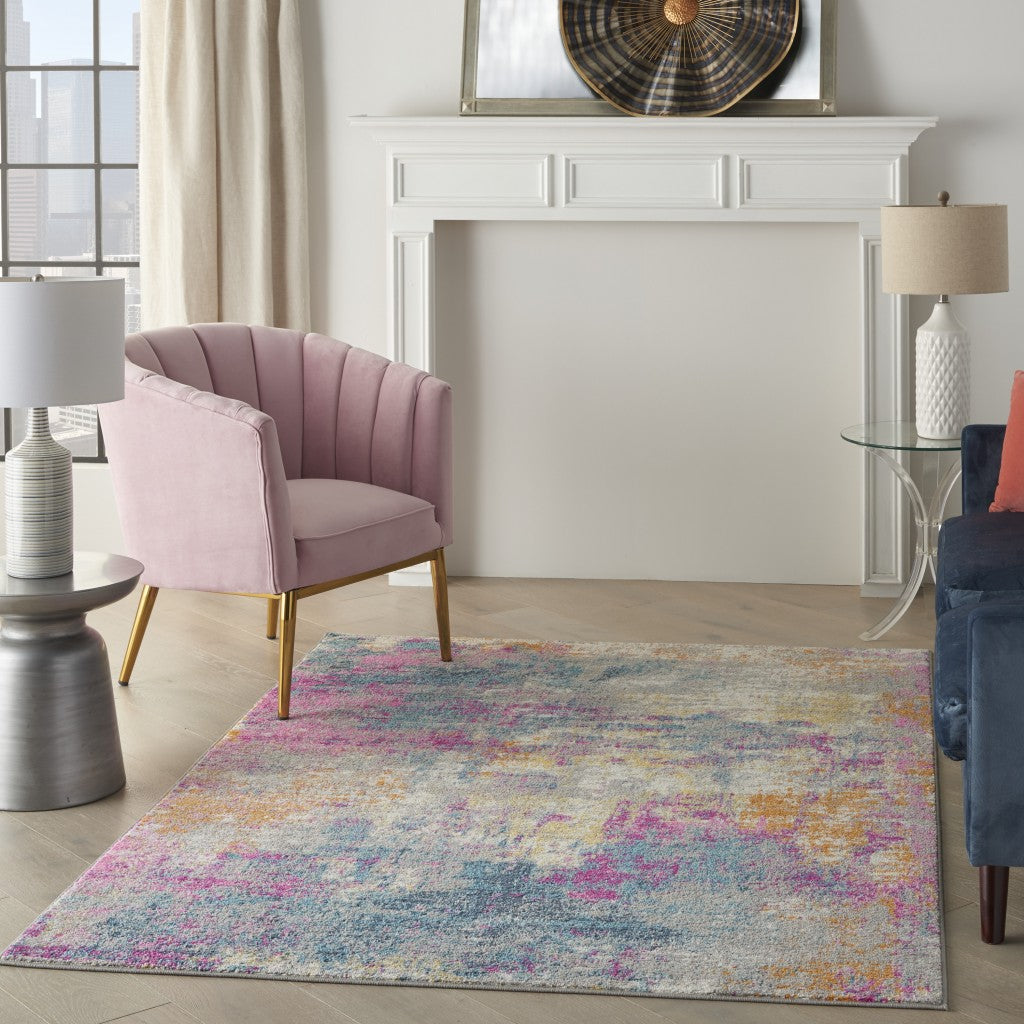 5' X 7' Blue And Pink Abstract Power Loom Area Rug