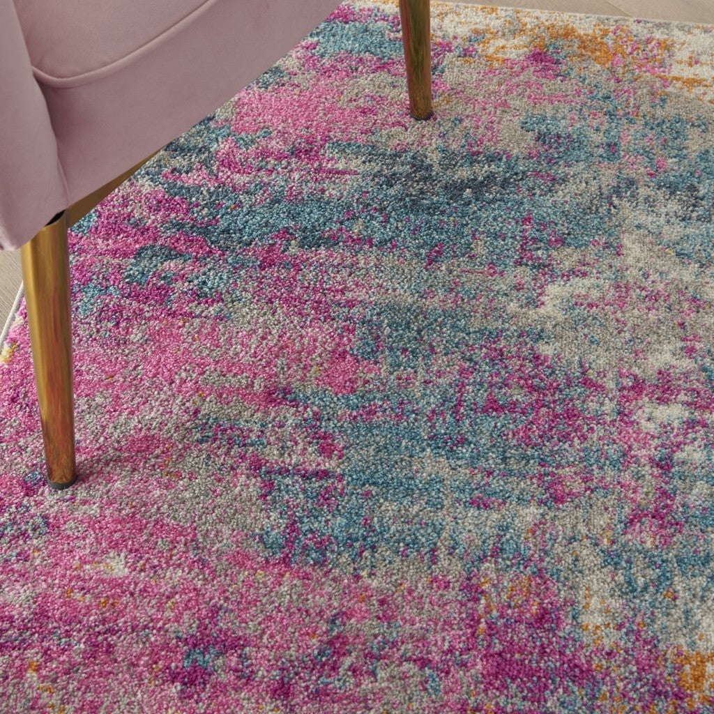 5' X 7' Blue And Pink Abstract Power Loom Area Rug