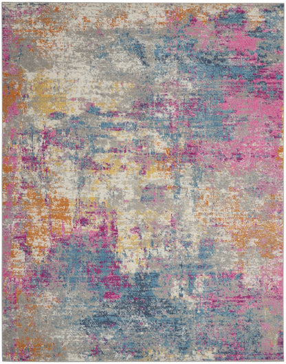 5' X 7' Blue And Pink Abstract Power Loom Area Rug