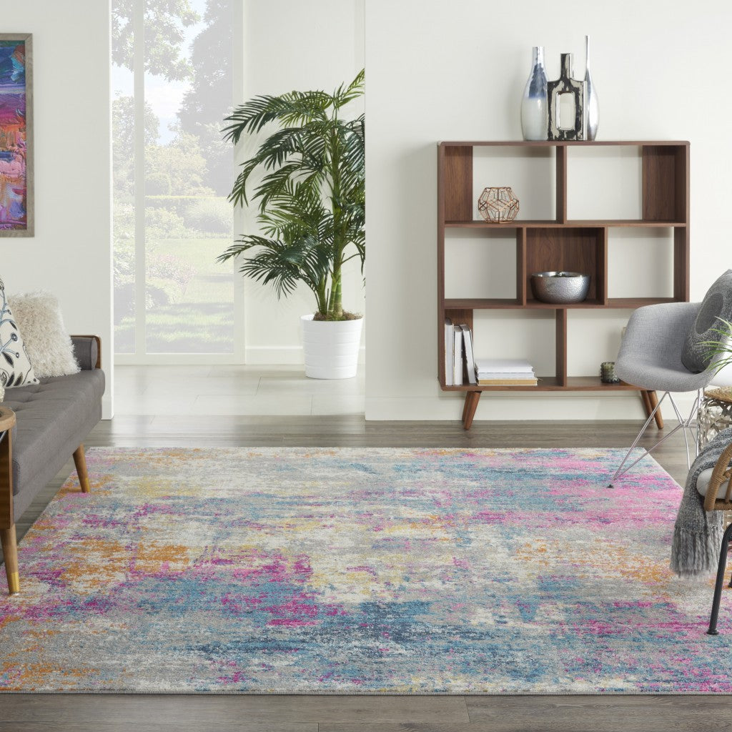 5' X 7' Blue And Pink Abstract Power Loom Area Rug