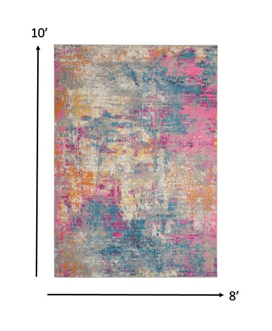 5' X 7' Blue And Pink Abstract Power Loom Area Rug