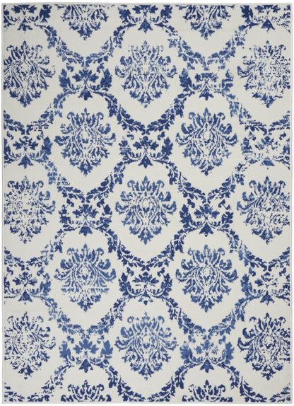 6' X 9' Blue And Ivory Floral Dhurrie Area Rug