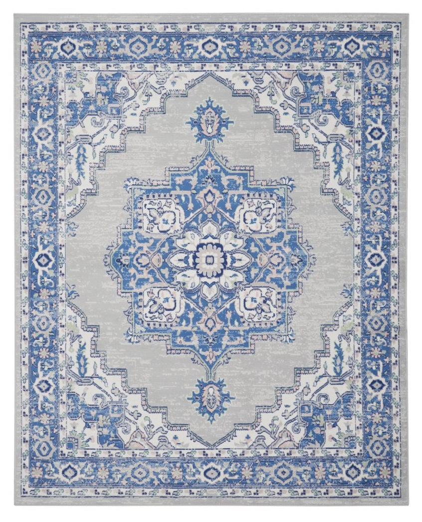 4' X 6' Blue And Ivory Floral Dhurrie Area Rug