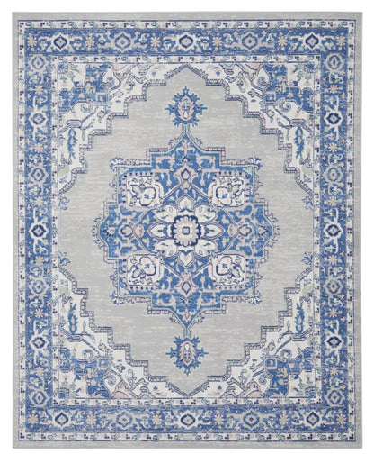 4' X 6' Blue And Ivory Floral Dhurrie Area Rug