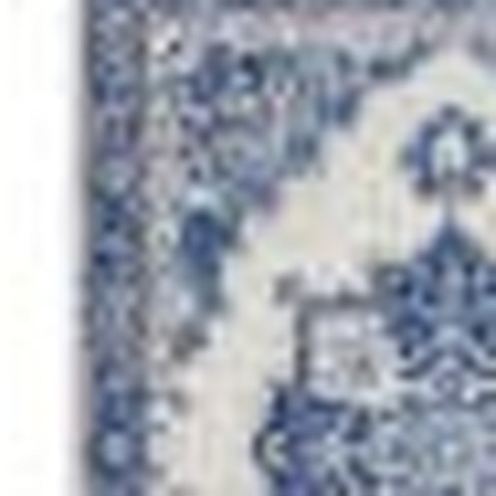 4' X 6' Blue And Ivory Floral Dhurrie Area Rug