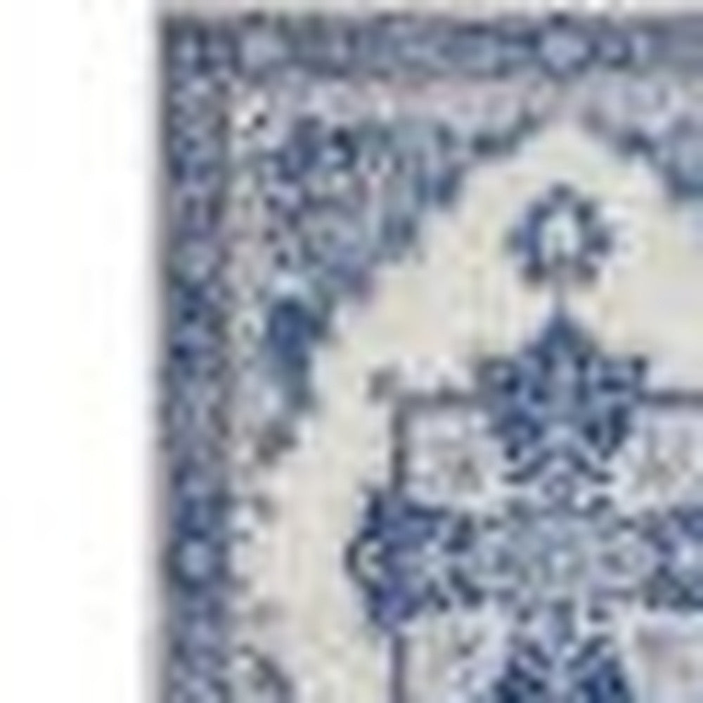 4' X 6' Blue And Ivory Floral Dhurrie Area Rug