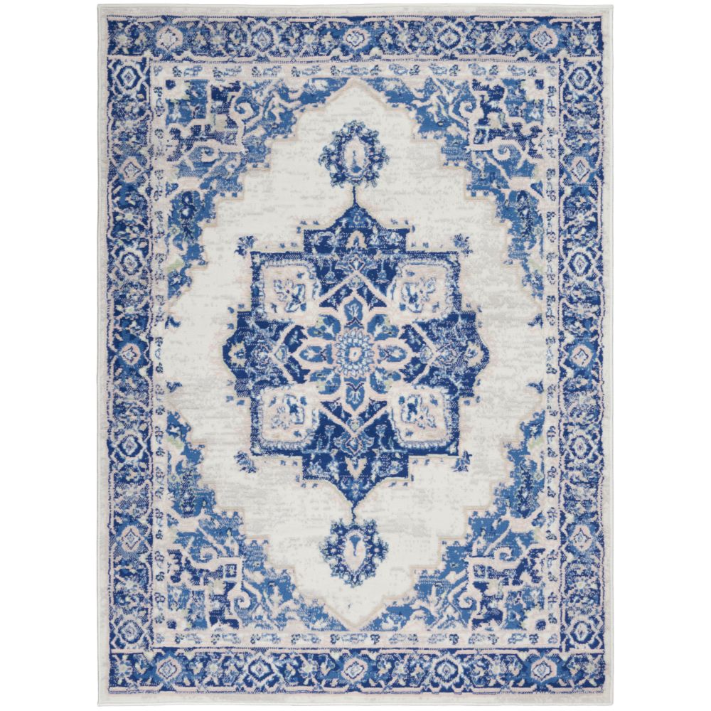 4' X 6' Blue And Ivory Floral Dhurrie Area Rug