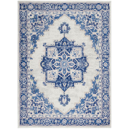 4' X 6' Blue And Ivory Floral Dhurrie Area Rug