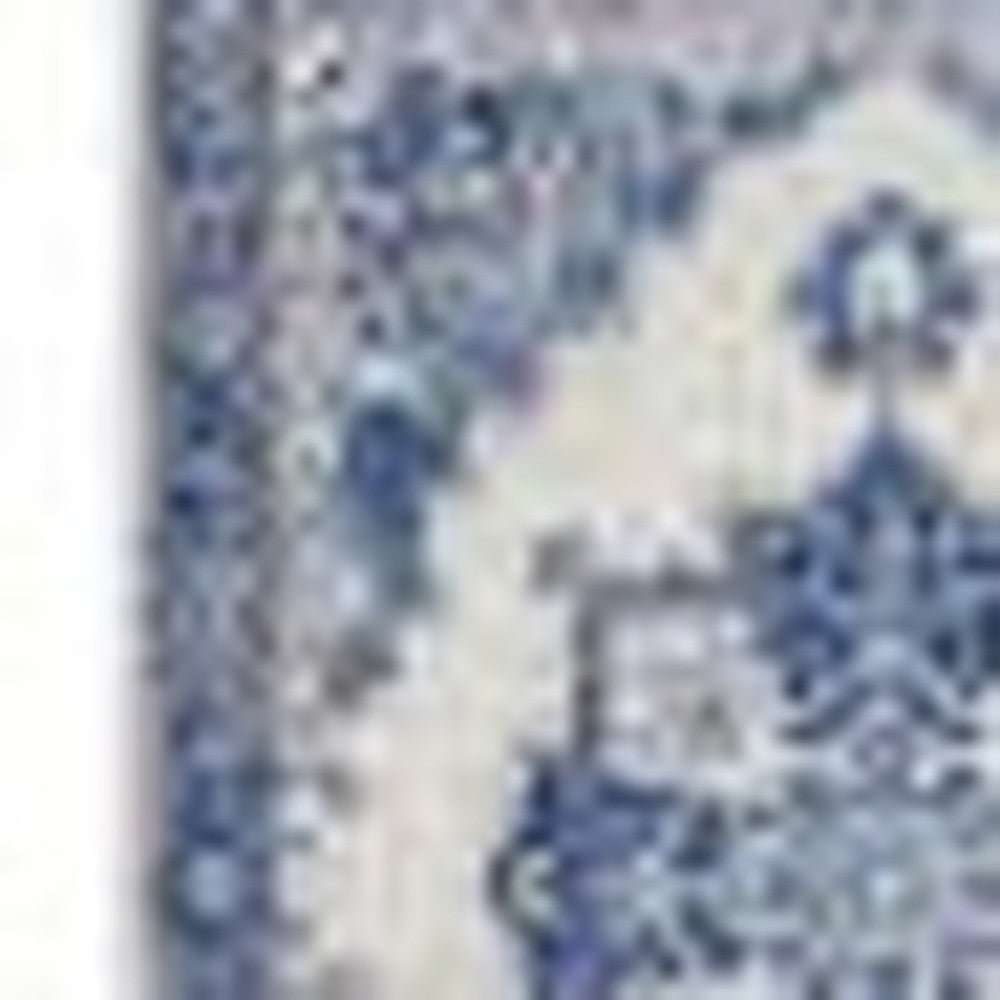 4' X 6' Blue And Ivory Floral Dhurrie Area Rug