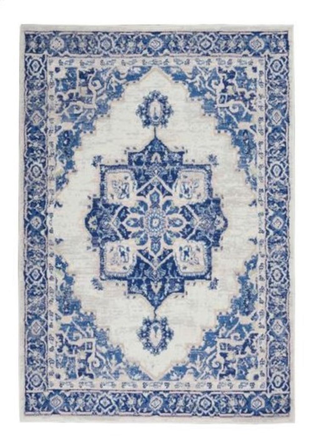 4' X 6' Blue And Ivory Floral Dhurrie Area Rug