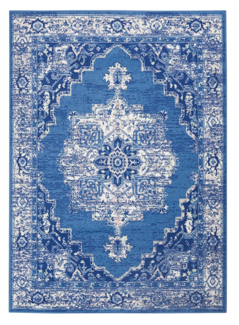 4' X 6' Blue And Ivory Floral Dhurrie Area Rug