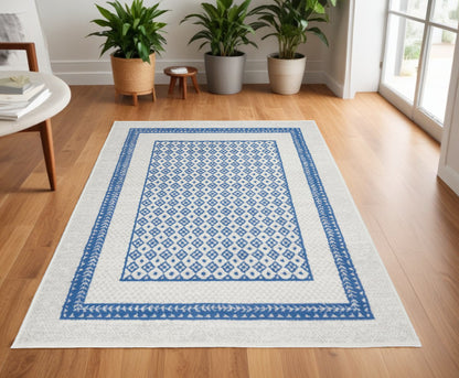 4' X 6' Navy Blue Geometric Dhurrie Area Rug