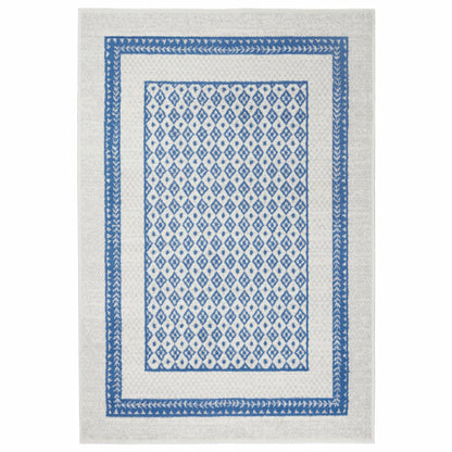 4' X 6' Navy Blue Geometric Dhurrie Area Rug