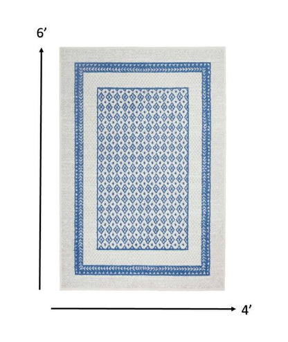 4' X 6' Navy Blue Geometric Dhurrie Area Rug