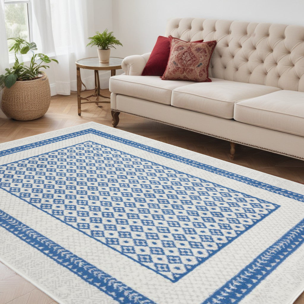 4' X 6' Navy Blue Geometric Dhurrie Area Rug