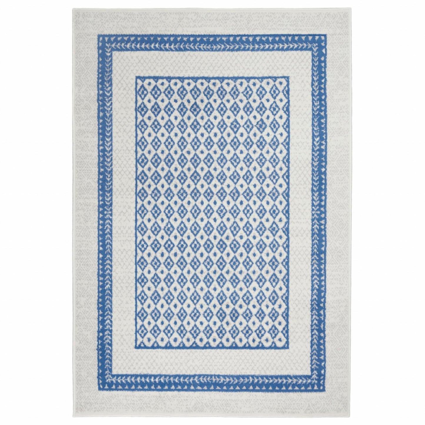 4' X 6' Navy Blue Geometric Dhurrie Area Rug