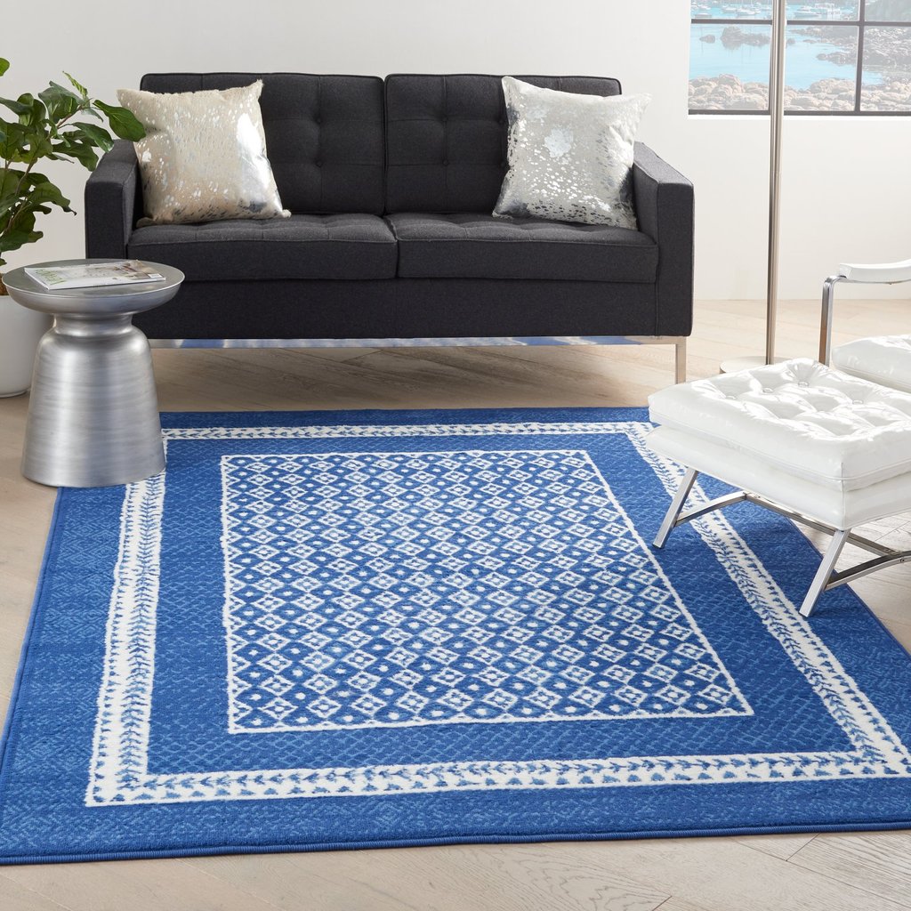 4' X 6' Navy Blue Geometric Dhurrie Area Rug