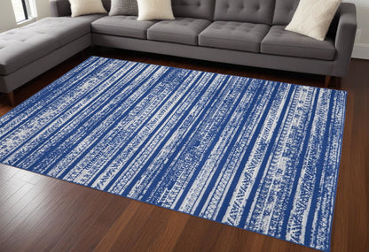 6' X 9' Navy Blue Geometric Dhurrie Area Rug