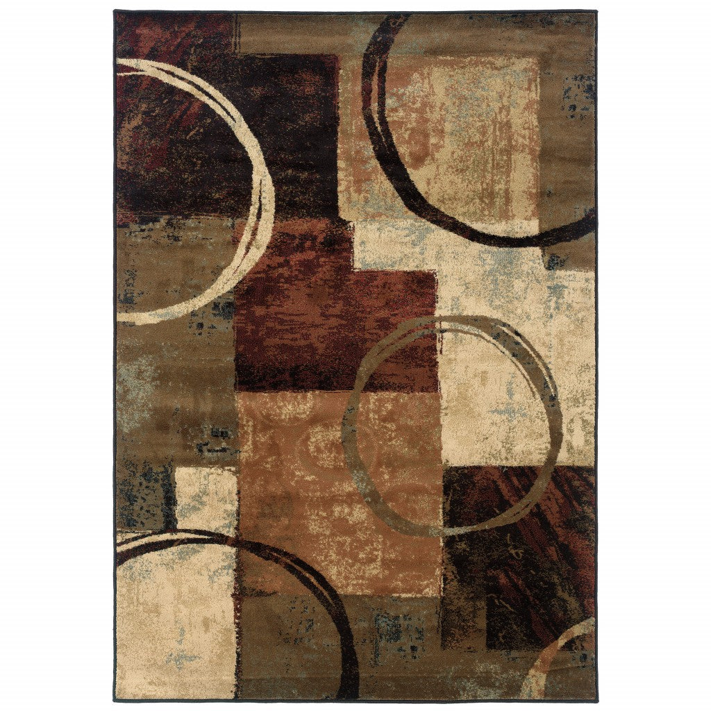 5' X 8' Brown And Black Abstract Geometric Area Rug