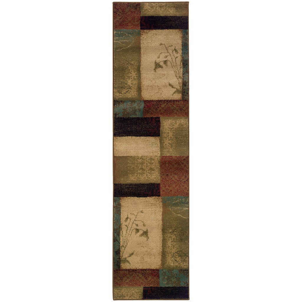 2' X 3' Beige And Brown Floral Block Pattern Scatter Rug