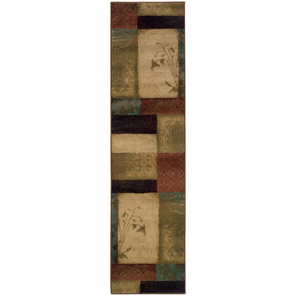 2' X 3' Beige And Brown Floral Block Pattern Scatter Rug