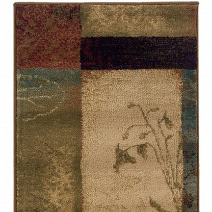 2' X 3' Beige And Brown Floral Block Pattern Scatter Rug