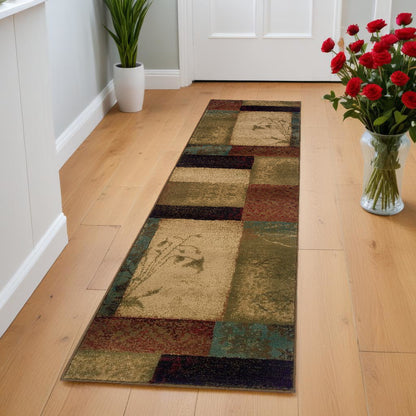 2' X 3' Beige And Brown Floral Block Pattern Scatter Rug