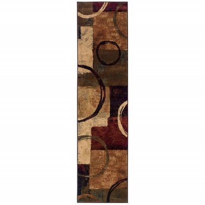 5' X 8' Brown And Black Abstract Geometric Area Rug