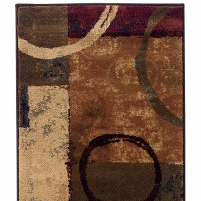 5' X 8' Brown And Black Abstract Geometric Area Rug