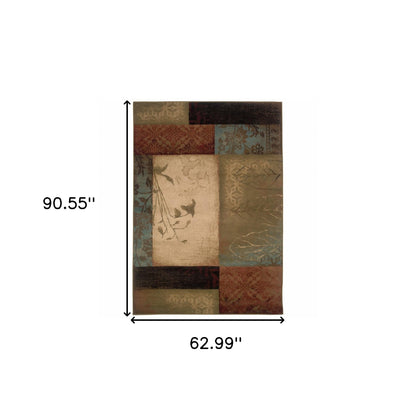 2' X 3' Beige And Brown Floral Block Pattern Scatter Rug