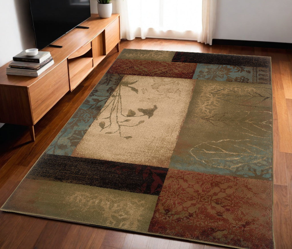 2' X 3' Beige And Brown Floral Block Pattern Scatter Rug