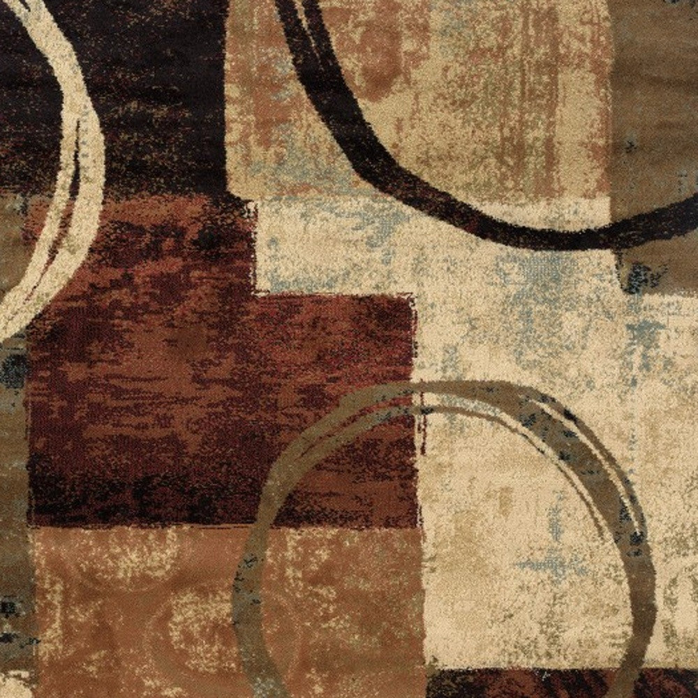 5' X 8' Brown And Black Abstract Geometric Area Rug