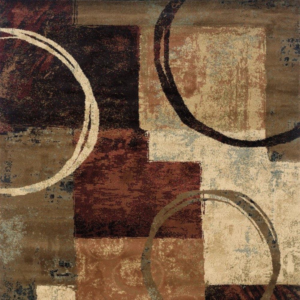 5' X 8' Brown And Black Abstract Geometric Area Rug