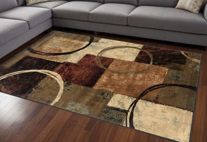 5' X 8' Brown And Black Abstract Geometric Area Rug