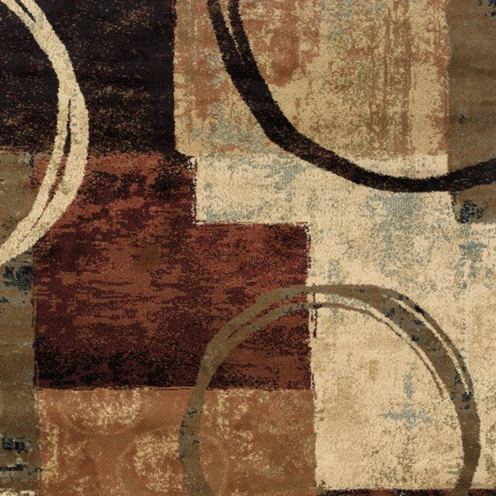 5' X 8' Brown And Black Abstract Geometric Area Rug