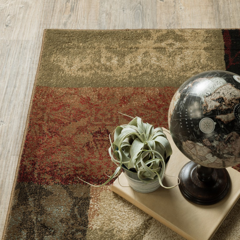 2' X 3' Beige And Brown Floral Block Pattern Scatter Rug