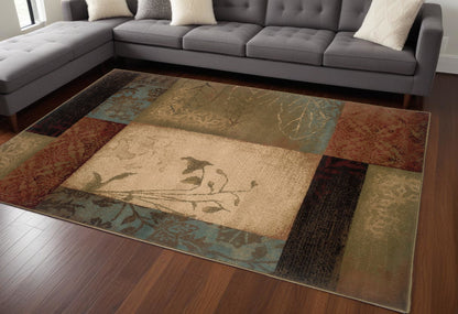 2' X 3' Beige And Brown Floral Block Pattern Scatter Rug