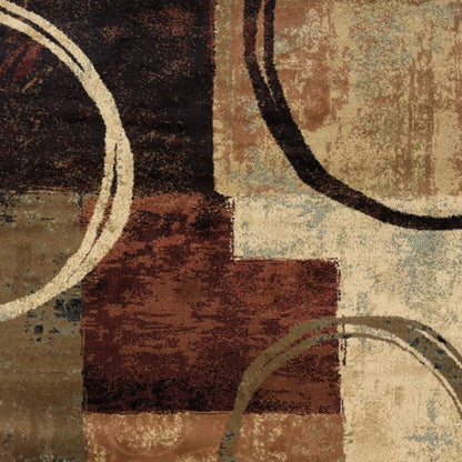 5' X 8' Brown And Black Abstract Geometric Area Rug