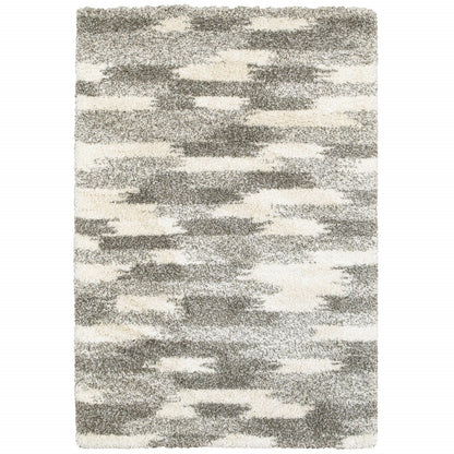 5' X 8' Gray And Ivory Geometric Pattern Area Rug