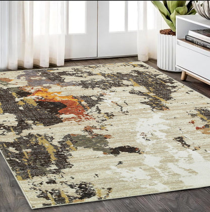 5' X 7' Beige and Black Power Loom Area Rug