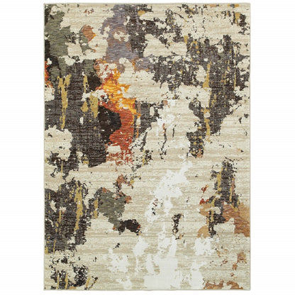 5' X 7' Beige and Black Power Loom Area Rug