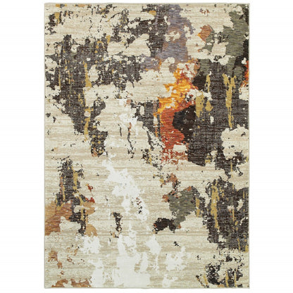 5' X 7' Beige and Black Power Loom Area Rug