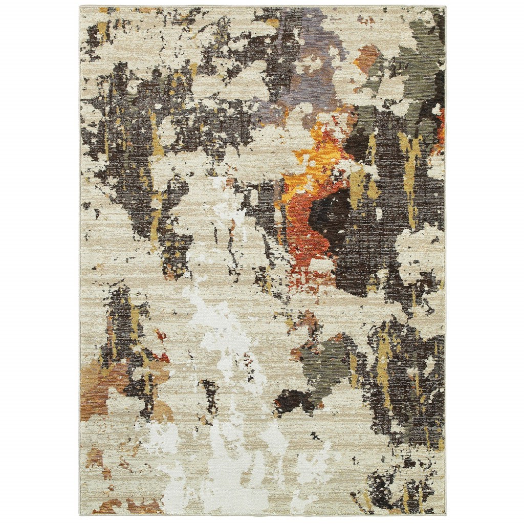 5' X 7' Beige and Black Power Loom Area Rug