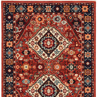 3' X 5' Red Blue Machine Woven Oriental Indoor Area Rug