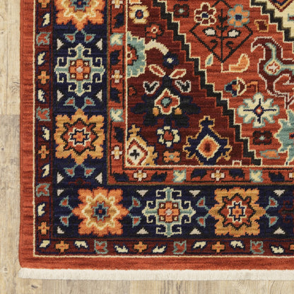 3' X 5' Red Blue Machine Woven Oriental Indoor Area Rug